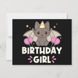 Cartão De Festividades Desenho de Morcego de Aniversário Fofo Menina