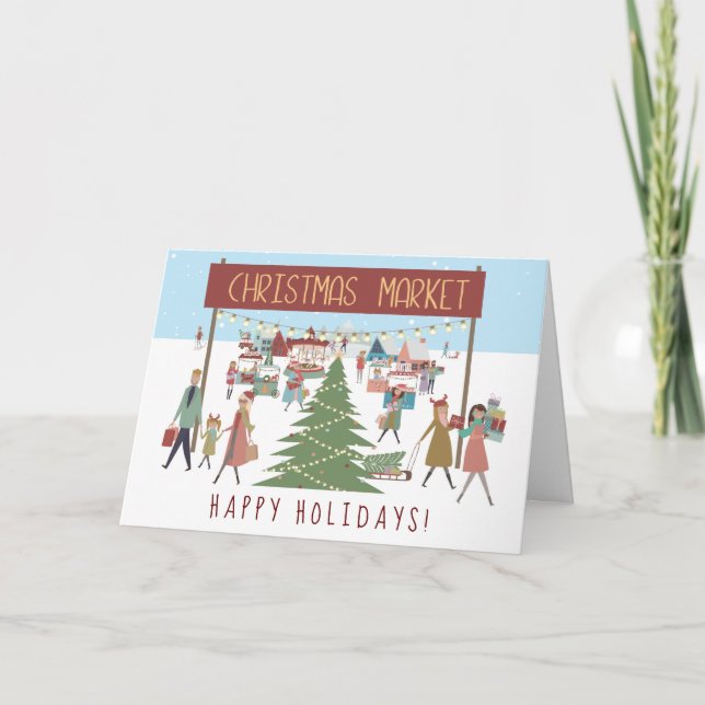 Cartão De Festividades Desenho do mercado de Natal (Frente)