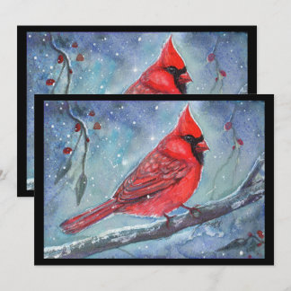 Cartão De Festividades desenho em aquarela de cardeal vermelho por Renee