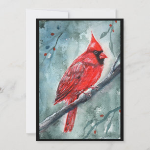 Cartão De Festividades desenho em aquarela de cardeal vermelho por Renee 