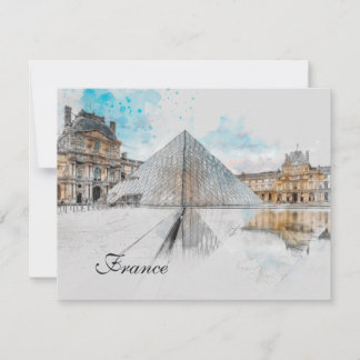 Cartão De Festividades Desenho em aquarela do Louvre Paris, França
