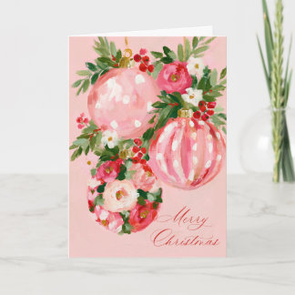 Cartão De Festividades Desenho Floral de Natal Brilhante Rosa, Vermelho e