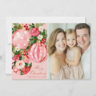Cartão De Festividades Desenho Floral de Natal Brilhante Rosa, Vermelho e