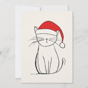 Cartão De Festividades "Desenho Minimalista de Natal do Cat Santa Hat