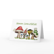 Desenhos animados alegres dos cogumelos do Natal