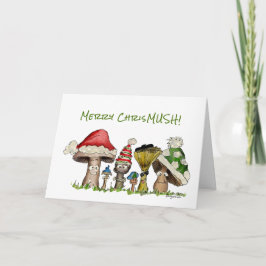 Cartão De Festividades Desenhos animados alegres dos cogumelos do Natal