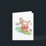 Cartão De Festividades Desenhos animados do natal vintage que surfam<br><div class="desc">Fácil personalizar o cartão de Natal. 

Design do feriado do Natal da ilustração do vintage com o Papai Noel que surfa em um conselho de surf com os leus havaianos feitos com flores e que veste troncos de natação florais com suspenders.</div>