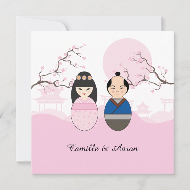 Cartão De Festividades Design Casal de Casamento Japonês Bonito (Frente)