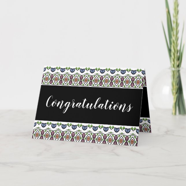 Cartão De Festividades Design com Padrão a Preto (Frente)