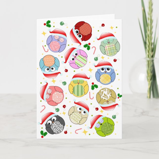 Cartão De Festividades Design das corujas do Natal (Frente)