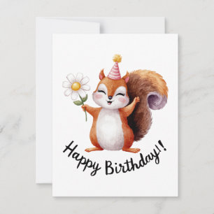 Cartão De Festividades Design de aniversário de esquilo com margarida