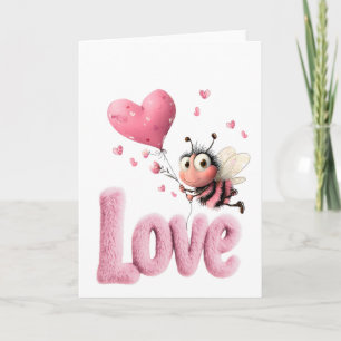 Cartão De Festividades Design de Balão de Coração de Amor Rosa Fofo Abelh