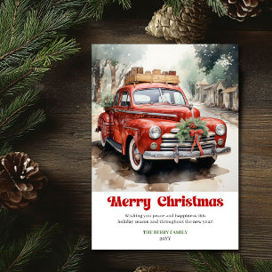 Cartão De Festividades design de férias de carro vermelho de Natal rústic
