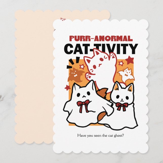 Cartão De Festividades Design de gato de Halloween fofo Purr-anormal Cat- (Frente/Verso)