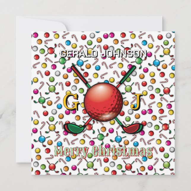 Cartão De Festividades Design de Monograma de Natal Personalizado para Go (Frente)