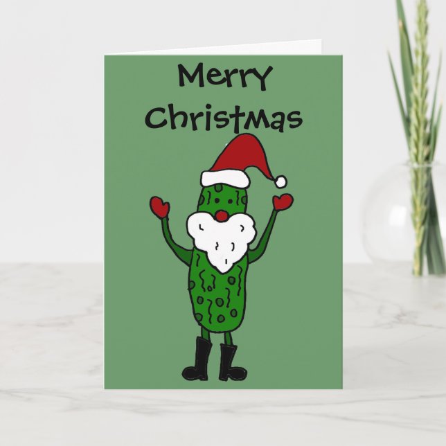 Cartão De Festividades Design de Natal Engraçado Pickle Papai Noel (Frente)