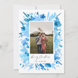 Cartão De Festividades design de Natal floral azul abstrato feliz