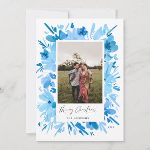 Cartão De Festividades design de Natal floral azul abstrato feliz