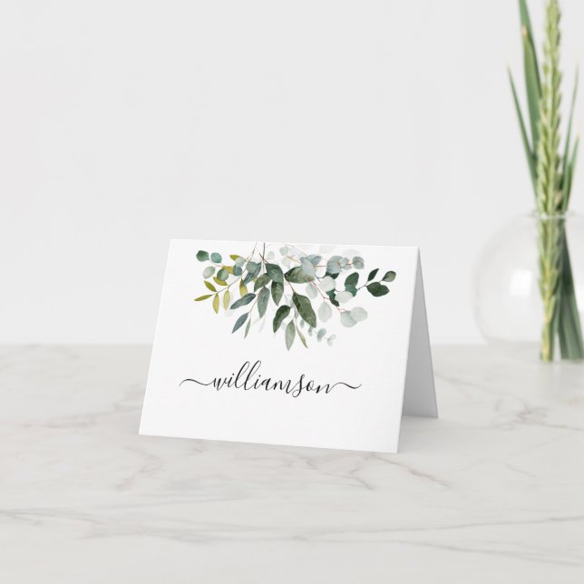 Cartão De Festividades Design de Verduras Botânicas com Sobrenome (Frente)