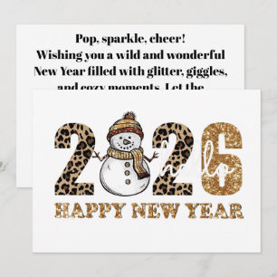 Cartão De Festividades Design Divertido de Ano Novo com Estampa de Leopar