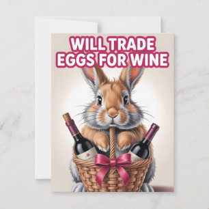 Cartão De Festividades Design Divertido de Coelho de Páscoa com Vinho