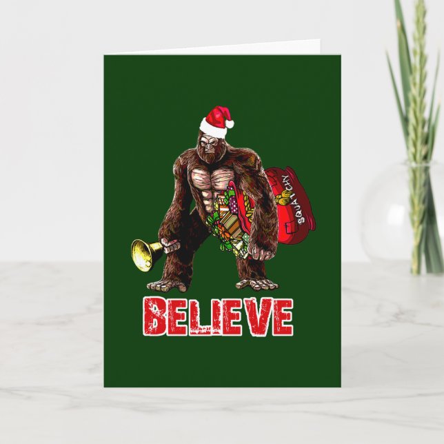 Cartão De Festividades Design engraçado do Natal de Sasquatch Papai Noel (Frente)