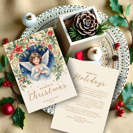 Cartão De Festividades Deslumbrante Anjo de Natal Chic Flores Vitoriano