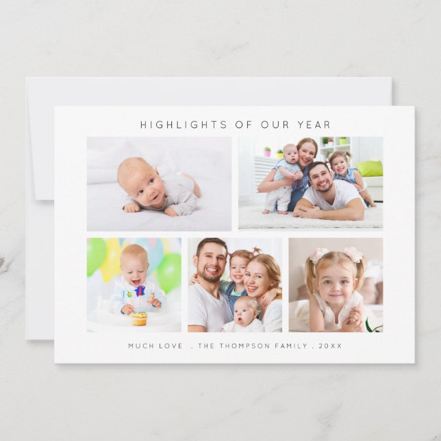 Cartão De Festividades Destaques Modernos do Ano 5 Fotos do Natal (Frente)