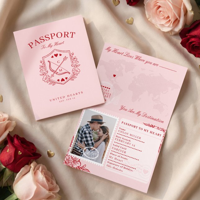 Cartão De Festividades Destination Passport to My Heart Valentine’s Day (Destination Passport to My Heart Valentine’s Day Holiday Card)
