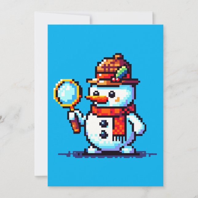 Cartão De Festividades Detetive Snowman - Mistério Engraçado de Pixel Art (Frente)