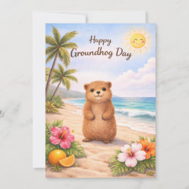Cartão De Festividades Dia da Marmota aquarela