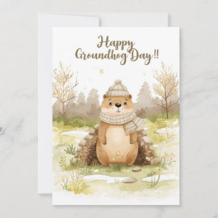 Cartão De Festividades Dia da Marmota aquarela