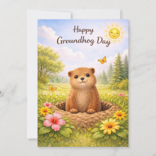 Cartão De Festividades Dia da marmota aquarela