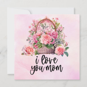 Cartão De Festividades Dia das Mães com flores cor-de-rosa