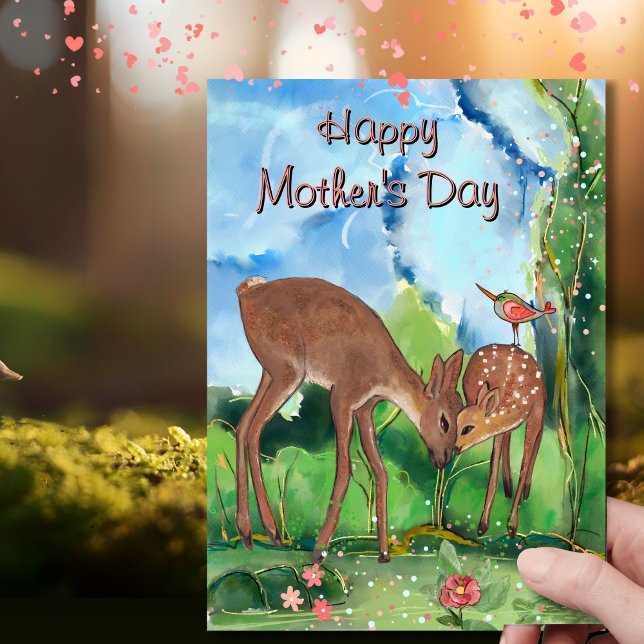 Cartão De Festividades Dia das Mães Veado Caprichoso  (Whimsical Deer Mother's Day Holiday Card)