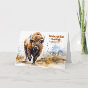 Cartão De Festividades Dia de Ação de Graças Búfalo Americano Aquarela
