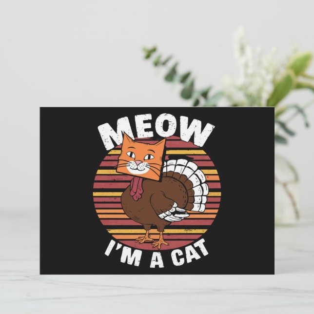 Cartão De Festividades Dia de Ação de Graças Peru Feliz Gato Falso Retro  (Em pé/Frente)