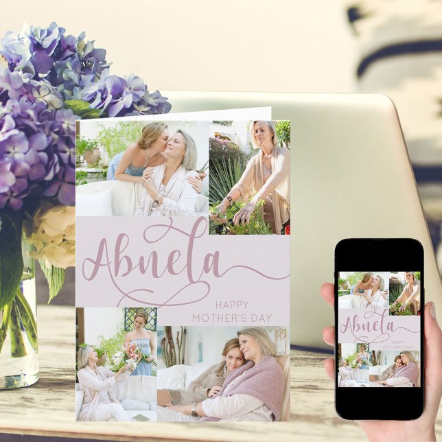 Cartão De Festividades Dia de as mães Abuela 4 Colagem de Fotos Rosa (Criador carregado)