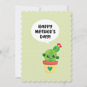 Cartão De Festividades Dia de as mães da Família Cactus Cute Kawaii