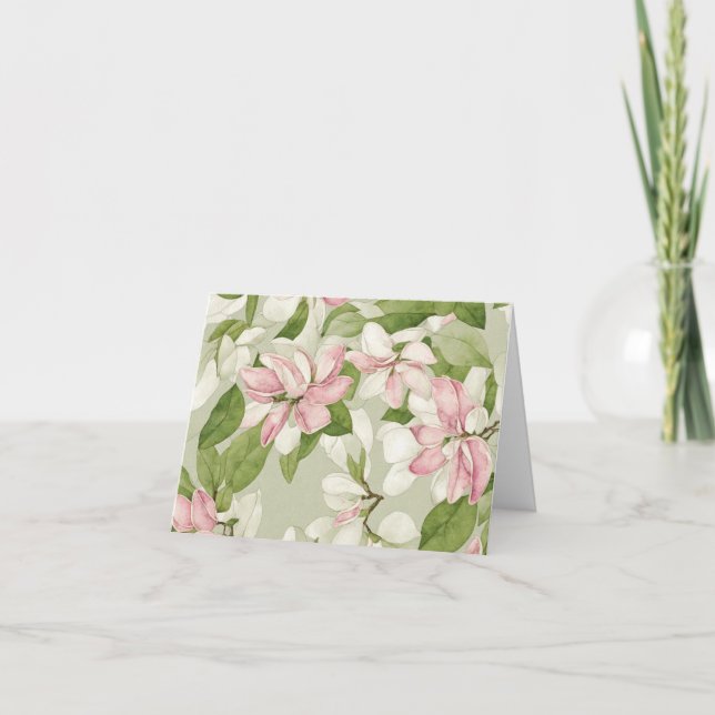Cartão De Festividades Dia de as mães das Magnolias Verdes e Rosa (Frente)