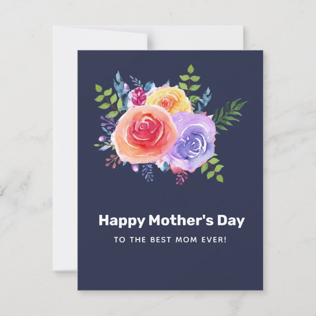 Cartão De Festividades Dia de as mães de Buquê Floral Rosa de Aquarela (Frente)