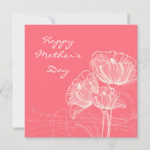 Cartão De Festividades Dia de as mães de Flor Linear Pintado para Mão Ver