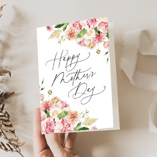 Cartão De Festividades Dia de as mães de Fotografia de Peonies Rosa Elega