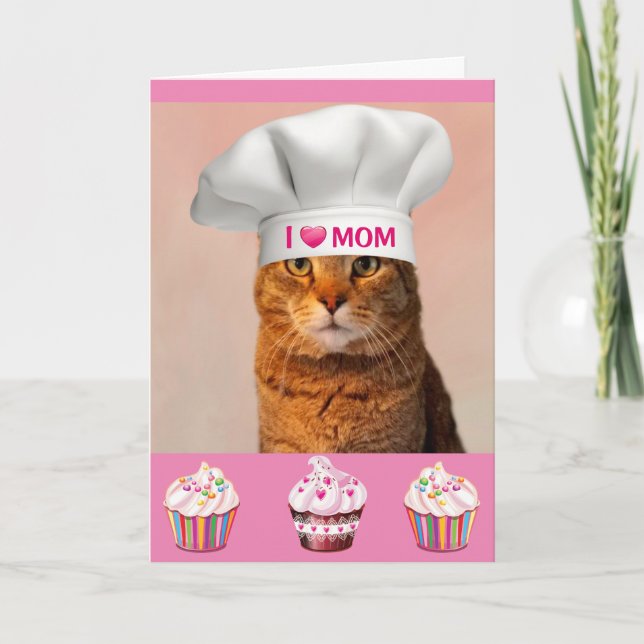 Cartão De Festividades Dia de as mães De Gato E Cupcakes (Frente)