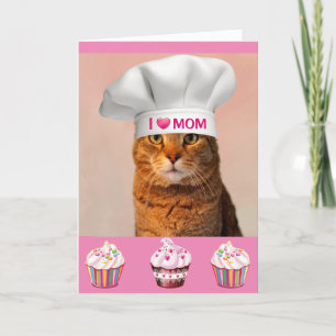 Cartão De Festividades Dia de as mães De Gato E Cupcakes