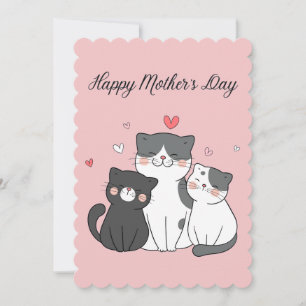 Cartão De Festividades Dia de as mães de Gato Kawaii, Rosa e Bonito