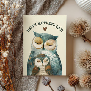 Cartão De Festividades Dia de as mães de Madeira de Mama Owlet Watercolor