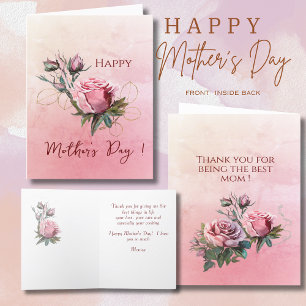 Cartão De Festividades Dia de as mães de rosas pintados à mão