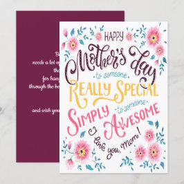 Cartão De Festividades Dia de as mães Feliz | à Mãe Especial e Incrível