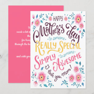 Cartão De Festividades Dia de as mães Feliz à Mãe Especial e Incrível